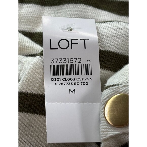 Striped Olive & White Long-Sleeve Knit Top By Loft In Size M - Picture 6 of 13